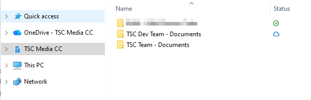 Synced SharePoint Library folder shown under the company or team name in File Explorer